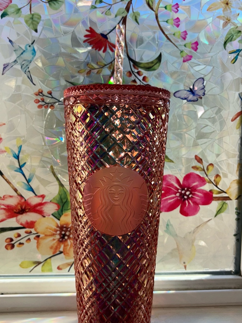Venti Starbucks Iridescent Rose Pink Diamond Tumbler with Straw
